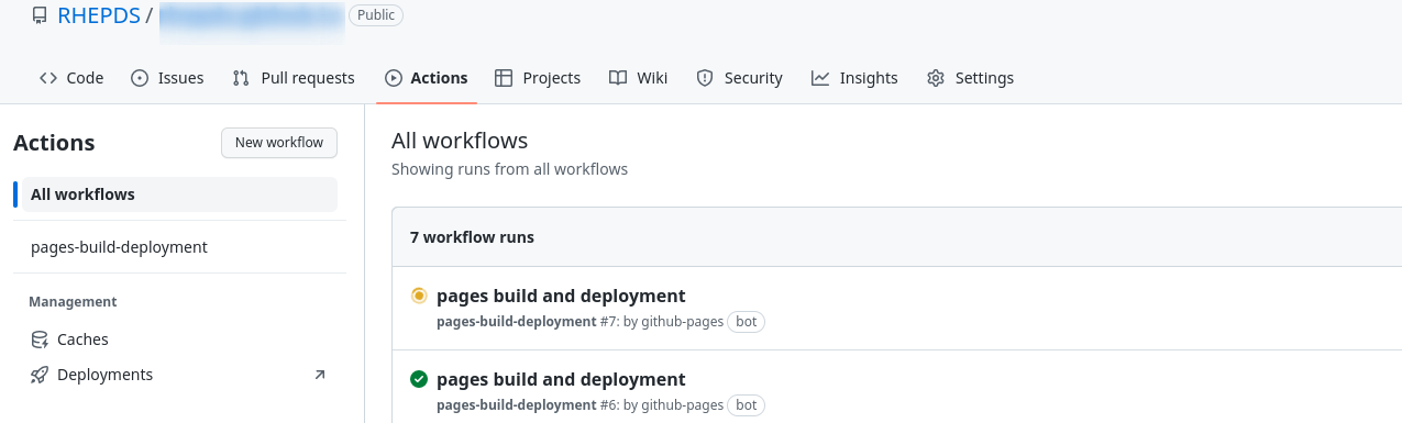 Screenshot of GitHub Actions